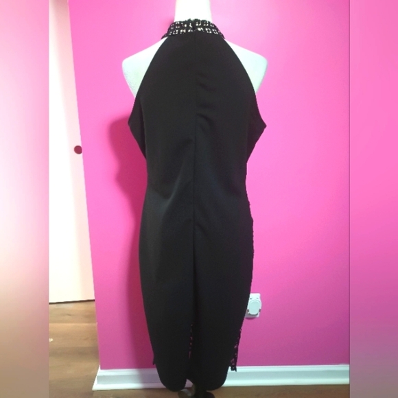 Eilly Bazar Ladies Black Lace Overlay Midi Pencil Dress (Size XL) - Picture 6 of 9